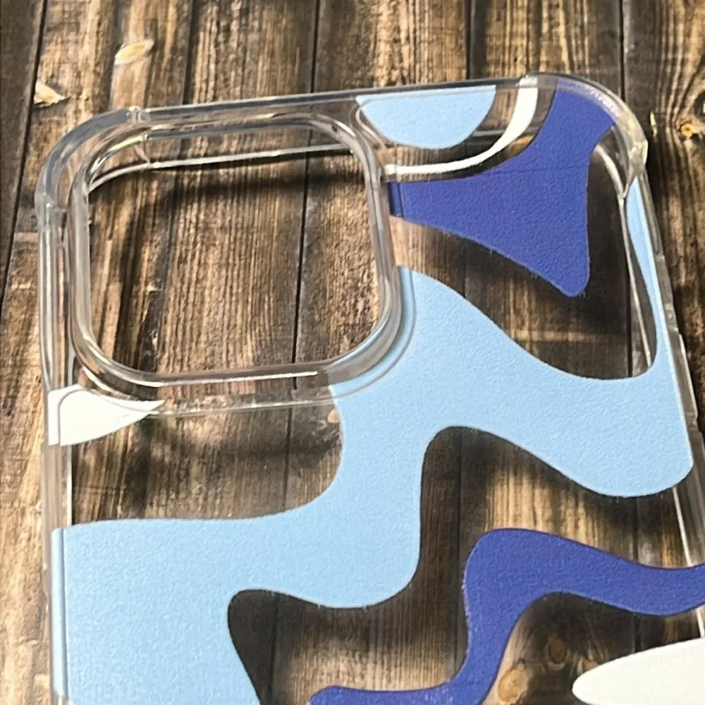 5for$10 Clear iPhone 15 Pro Max Phone Case Art Wavy-Painted Baby Blue And Blue